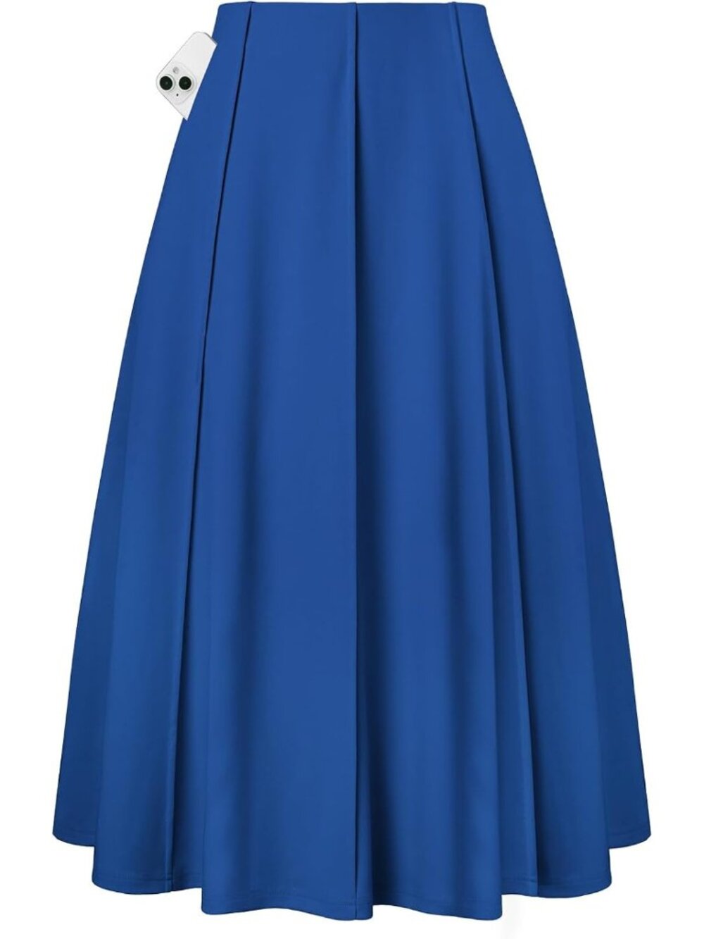Women Royal Blue Panel-pleated High-waisted Deep Side Pockets A Line Flowy Skirt